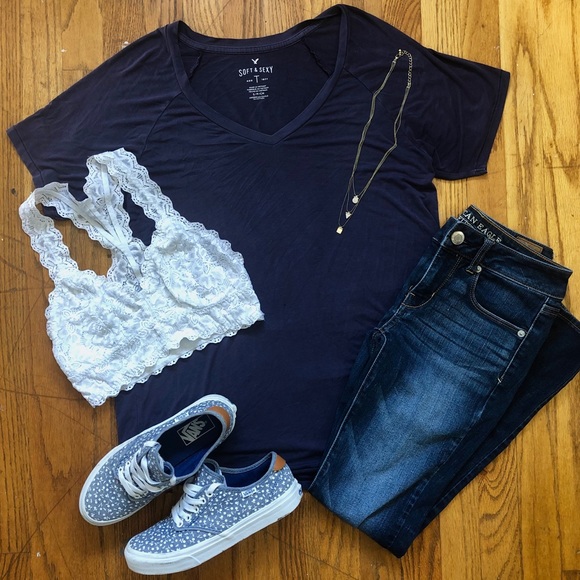 American Eagle Soft & Sexy Navy Oversized T-Shirt - Picture 1 of 2